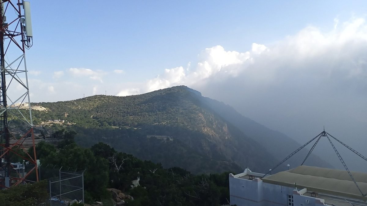 منظر من أعلى جبل السودة في أبها وسط الضباب